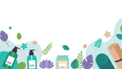 A calm, healthy lifestyle with natural spa products and yoga, perfect for wellness promotions or serene backgrounds for your design project
