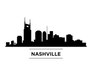 Nashville Tennessee Skyline Silhouette Illustration Black and White Minimalist Cityscape Graphic Design Travel Destination Icon United States Urban Landscape