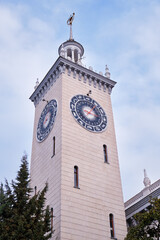 The clock tower of Sochi railway station. Sochi. Krasnodar Krai. Russia