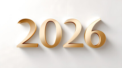 Happy New Year 2026 Golden Text on White Background Celebration