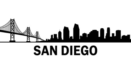 San Diego Cityscape Silhouette with Coronado Bridge and Modern Skyline Design for Travel and Tourism Promotion