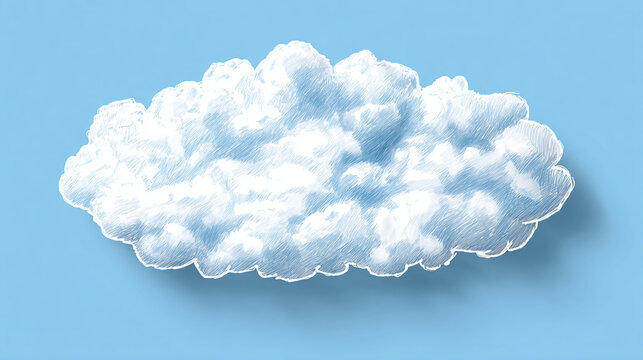 A fluffy cloud floating serenely in the clear blue sky. The cloud has soft, billowing edges and appears light and airy