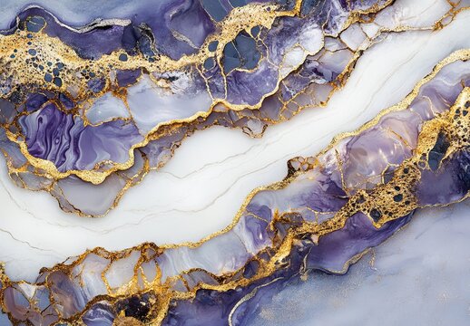 An abstract wavy pattern with white base and flowing golden lines resembling marble or liquid