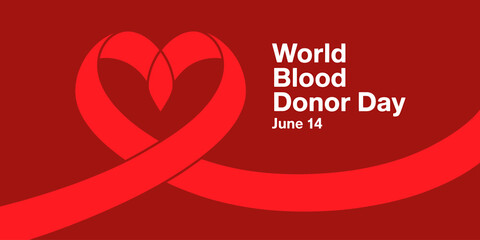 World Blood Donor Day Awareness Illustration with Ribbon Heart on Red Background for Global Health Initiative