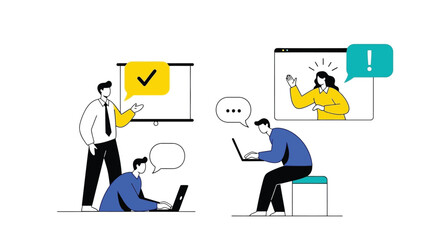 Online Meeting Illustration Collaborative Teamwork and Effective Communication