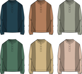 Naklejka premium Colorful Assortment of Henley Shirts in Various Tones for Fashion Design and Apparel