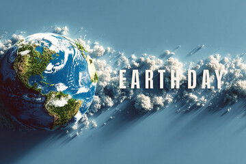 Celebration of Earth Day with planet installation against a light background