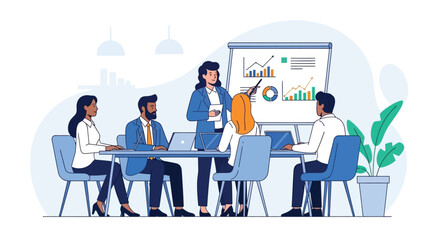 Team Meeting Business Presentation and Collaboration with a Diverse Group