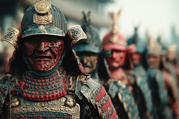 Military battle featuring Japanese samurai warriors in traditional armor during historic conflict