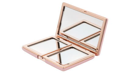 Open makeup compact with mirrors isolated on transparent background