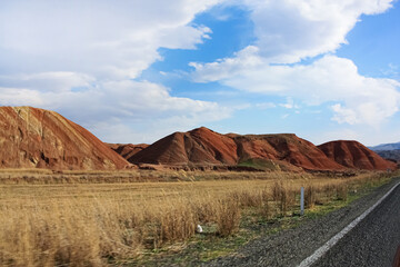 Rainbow-colored, red mountains in Turkey, Erzurum province