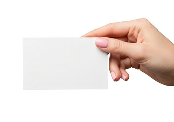 Obraz premium Hand holding a blank white business card isolated on transparent background