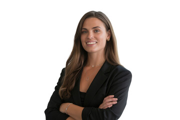 Young businesswoman smiling with arms crossed, isolated on transparent background