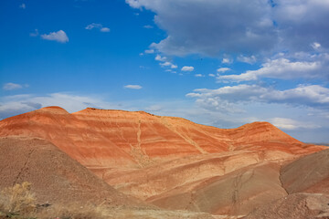 Rainbow-colored, red mountains in Turkey, Erzurum province