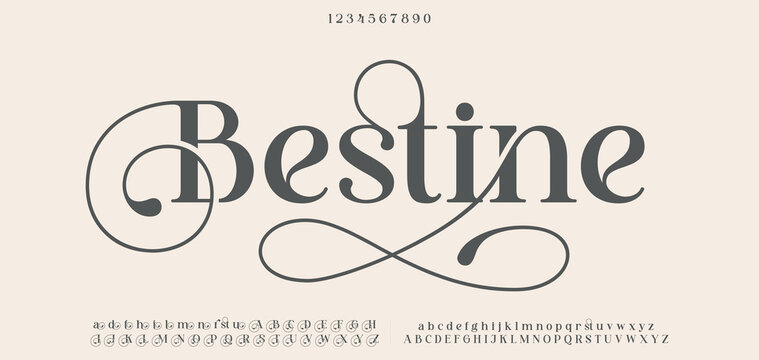 Bestine Luxury wedding alphabet font. Typography decorative elegant classic lettering serif fonts vintage retro for logo.