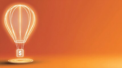 Financial concept graphic of a glowing hot air balloon with dollar sign