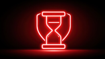 Neon hourglass symbol on dark background representing time and protection