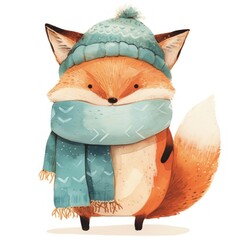Obraz premium Cute fox with scarf art illustration animal.