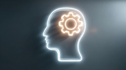 Abstract human head silhouette with gear symbol concept on dark background