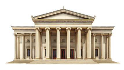 Elegant classical style building with columns and detailed architecture, historic urban structure, traditional design exterior, isolated on white background