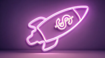Neon rocket symbol with dollar sign concept representing financial growth