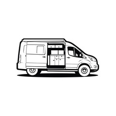 Campervan motorhome RV caravan recreation vehicle side view monochrome vector isolated