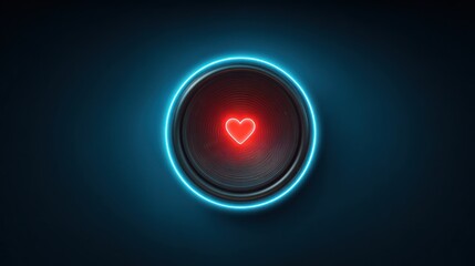 Heart symbol inside a speaker with a neon blue circle on dark background