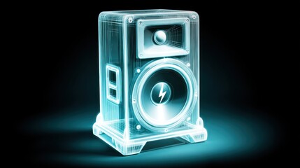 Glowing speaker illustration on black background music audio sound