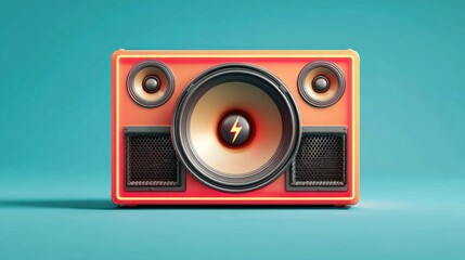 Retro speaker illustration orange and beige design on turquoise background