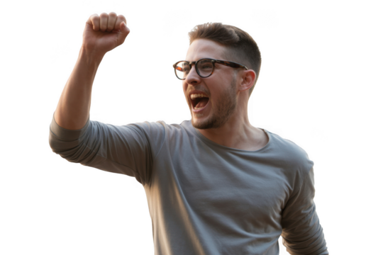 Man celebrating success isolated on transparent background - Powered by Adobe
