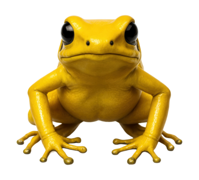 Vibrant yellow poison dart frog with a sleek, smooth surface.
