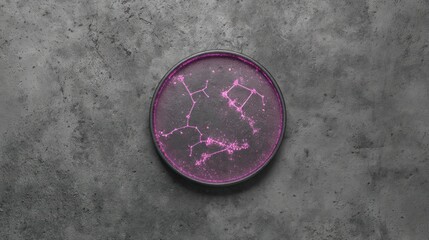 Constellation illustration on a circular surface with gray textured background