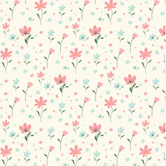 Seamless Floral Botanical Pattern on pastel Background