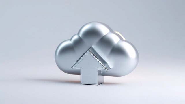 Metallic cloud icon with arrow symbolizing data upload