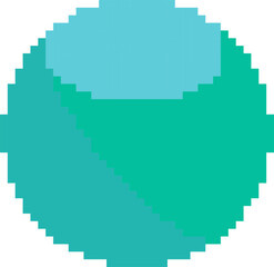 Teal pixel sphere in 3D isometric pixel art, 90s retro console color palette for digital art, geometric projects