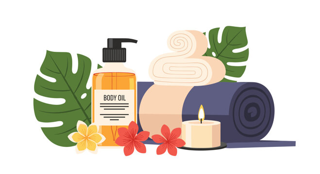 Relaxing spa day essentials with fragrant body oil and soothing candlelight for wellness promotions and self care inspiration