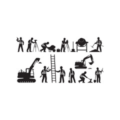 Naklejka premium Illustration of construction worker silhouette doing different construction activities