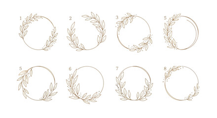 Elegant Circular Frames with Floral Leaves for Invitations and Decorations