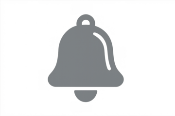 Gray bell icon symbolizing notification, alert, reminder, and communication, transparent background