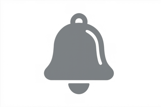 Gray bell icon symbolizing notification, alert, reminder, and communication, transparent background