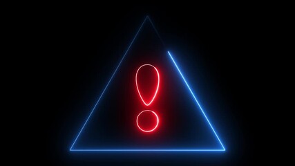 glowing light neon red and blue color warning attention icon animation danger risk hazard alert road warning sign stop error signal emergency problem issue important sign symbol on black background - Powered by Adobe