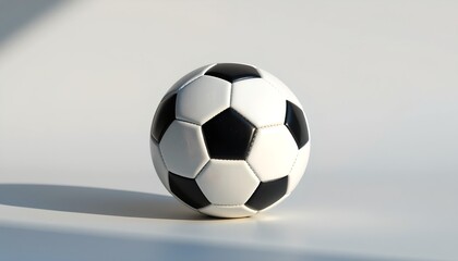A soccer ball, a classic symbol of sports, rests on a surface, the shadow creating a striking contrast. The black and white panels create a geometric pattern. 