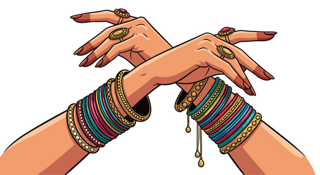 Elegant hands adorned with vibrant bangles and exquisite rings, celebrating cultural beauty and festive spirit