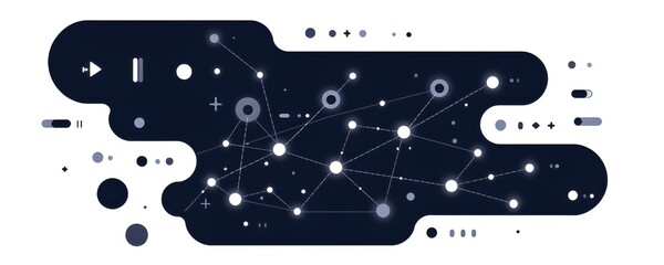 Abstract illustration of a network with data points, forming connections against a dark background, representing digital connectivity