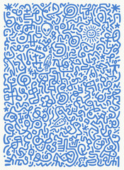 Fototapeta premium Seamless Blue Doodle Pattern Background