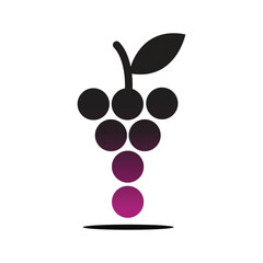 Gradient Grape Cluster Silhouette – Minimal Vector Fruit Icon with Leaf and Shadow.
