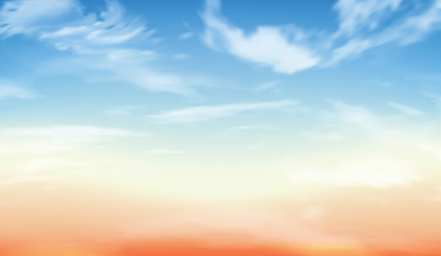 Soft gradient sunrise sky background with gentle clouds and warm orange-blue tones. Perfect for posters, social media, web design, or inspirational artwork. Calm and uplifting atmosphere
