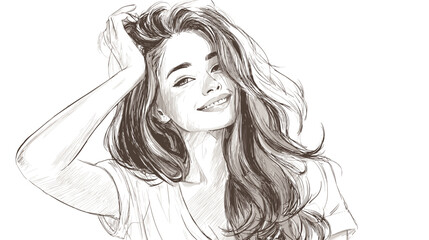 Close-Up Portrait of a Smiling Young Woman with Beautiful Hair and Relaxed Expression