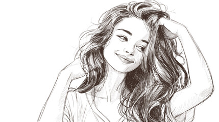 Close-Up Portrait of a Smiling Young Woman with Beautiful Hair and Relaxed Expression