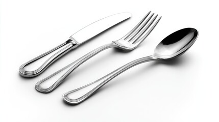 set of Silver fork and spoon, knife isolated on white background , Shiny Stainless Steel Cutlery 